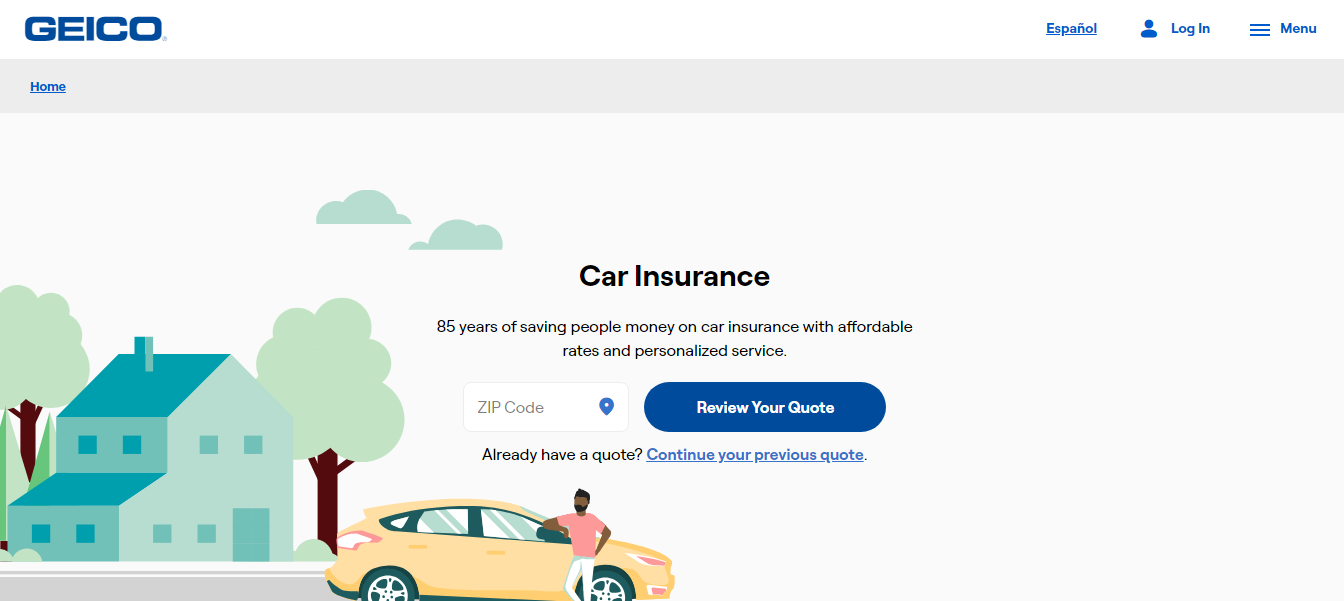 Geico car insurance landing page